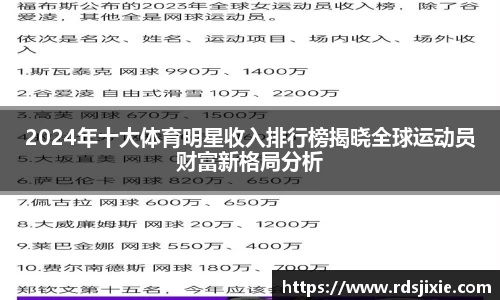 2024年十大体育明星收入排行榜揭晓全球运动员财富新格局分析